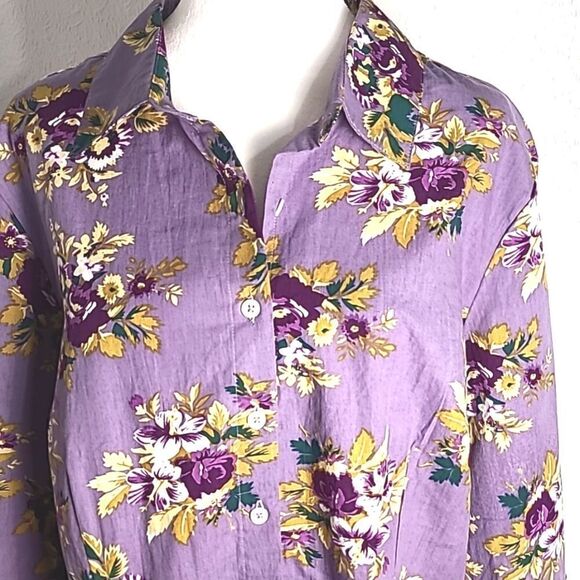 Chadwicks Purple Buttondown Blouse with Purple & Gold Flowers,  Size 18 - Picture 3 of 8